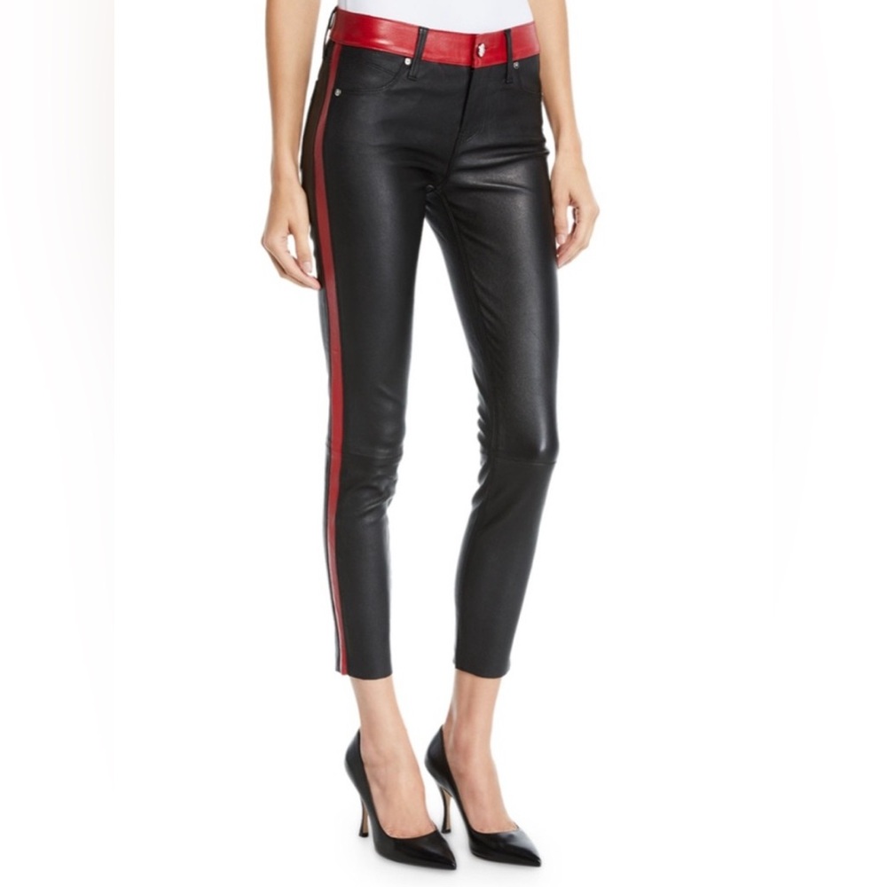 RtA Ryland Leather Pants. Size 30. 100% Lambskin. Black with Red Stripes.